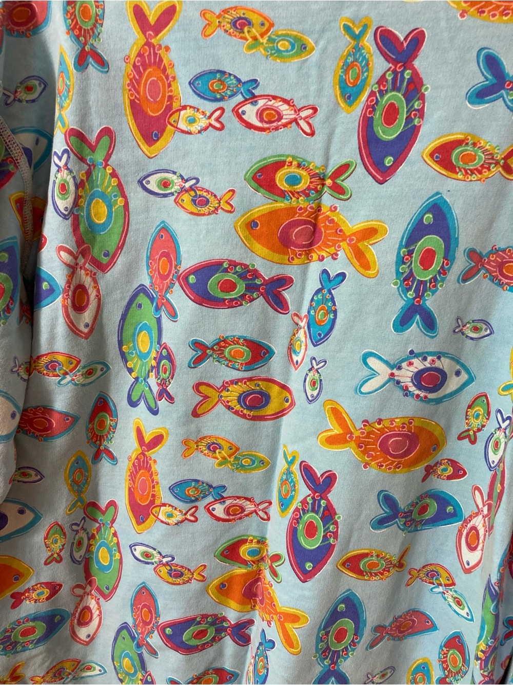 Fresh Produce Colorful Fish Bright Blue Sweatshirt - 1X - IMO fits like an XL - Picture 6 of 10